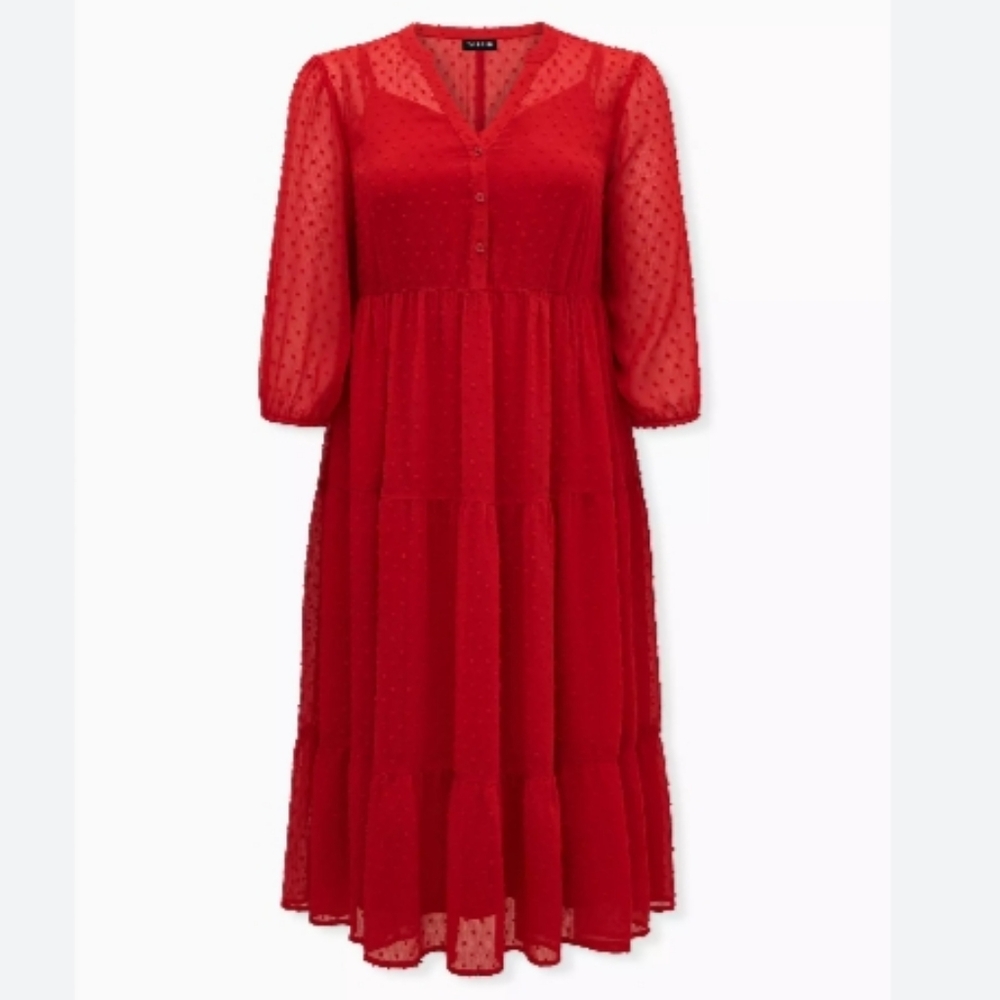 Torrid Red Swiss Dot V-Neck Midi Sundress